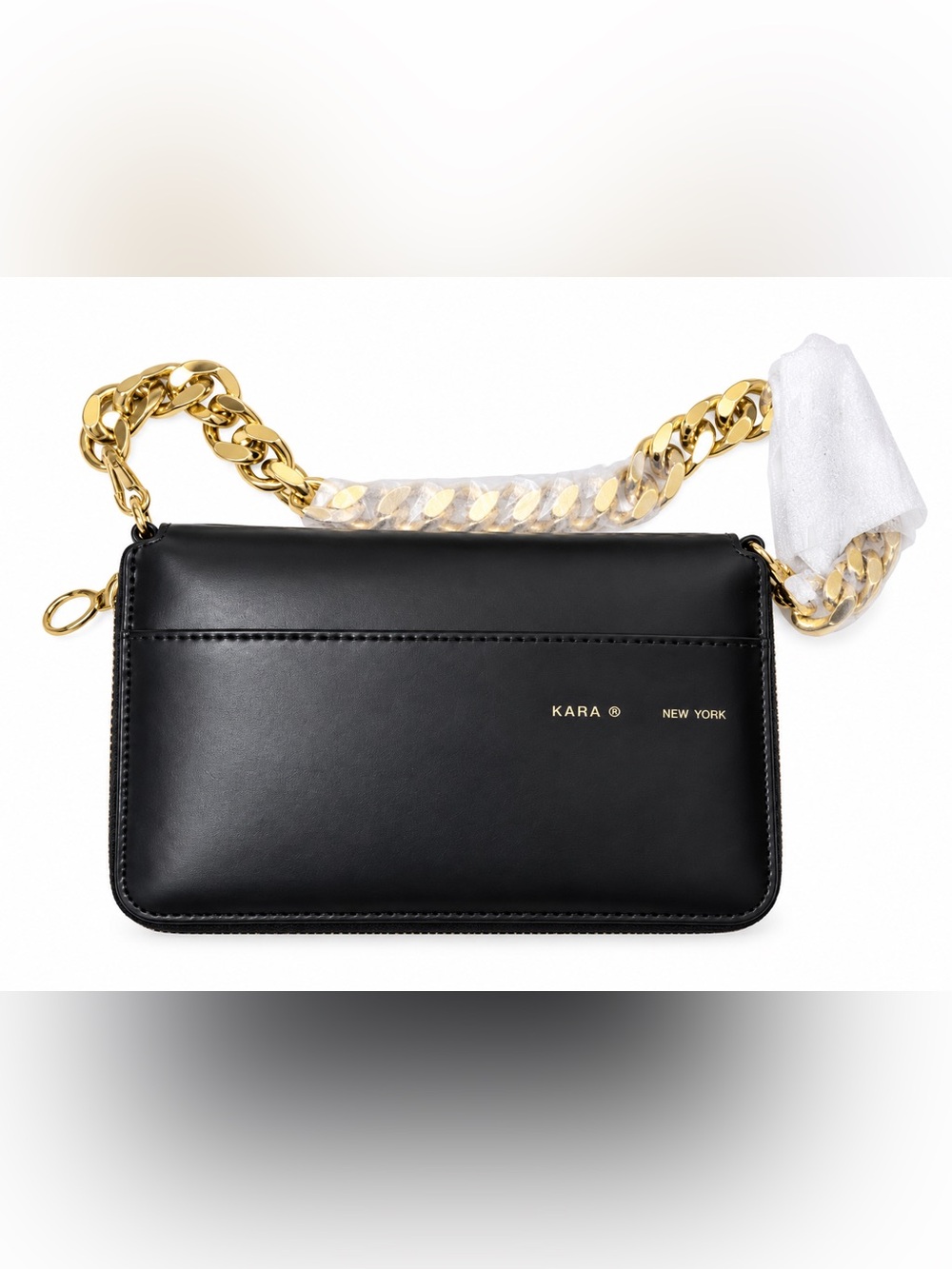 KARA New York Black Leather Crossbody with Gold Chain - NEVER USED